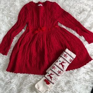 Toddler 3T Christmas Sweater dress with matching tights